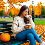Cozy Autumn Scene**

"A young woman, fully clothed in a stylish autumn outfit consisting of a warm sweater and jeans, is sitting on a park bench, enjoying a pumpkin spice latte. The park is filled with colorful fall foliage. Golden hour lighting. Safe for work, appropriate content, professional, perfect anatomy, natural proportions, well-formed hands, proper finger count, family-friendly."

**
