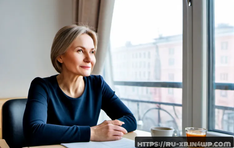 Home 13 정서적 민첩성과 의사 결정의 연결 고리 - Photorealistic scene of a thoughtful Russian businesswoman in her 40s seated at a clean apartment wo...