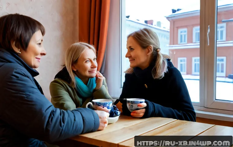 Home 14 정서적 민첩성을 기르기 위한 사회적 지지 체계 - Photorealistic warm apartment kitchen in a Russian city during winter, a middle-aged woman calmly sh...